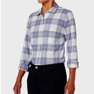 Untuckit Womens Favini Blue White Plaid Long Sleeve Flannel Top Size 4